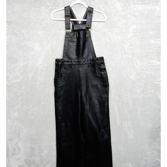 Avec Les Filles Anthropologie Overalls Size Small Black Faux Leather - Picture 2 of 14
